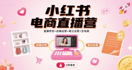 小红书电商直播营,直播带货+店铺运营+笔记运营=全电商网创吧-网创项目资源站-副业项目-创业项目-搞钱项目网创吧