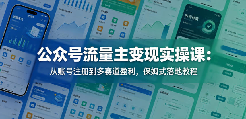 公众号流量主变现实操课:从账号注册到多赛道盈利,保姆式落地教程网创吧-网创项目资源站-副业项目-创业项目-搞钱项目网创吧