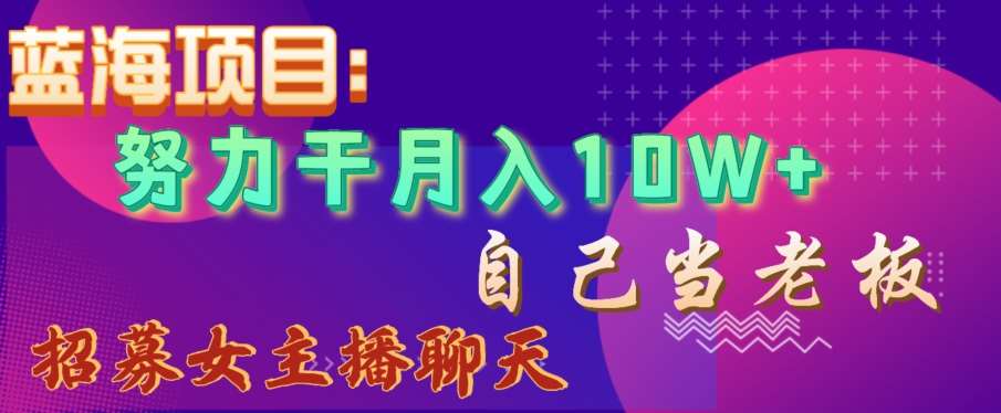 蓝海项目,努力干月入10W+,自己当老板,女主播招聘【揭秘】网创吧-网创项目资源站-副业项目-创业项目-搞钱项目网创吧