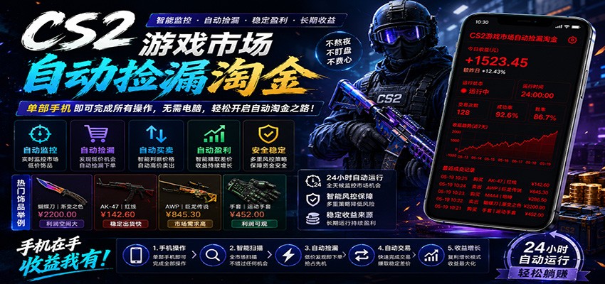 CSGO挂机捡漏项目通过利用游戏饰品交易机制，结合薄凉软件辅助捡漏，实现盈利网创吧-网创项目资源站-副业项目-创业项目-搞钱项目网创吧