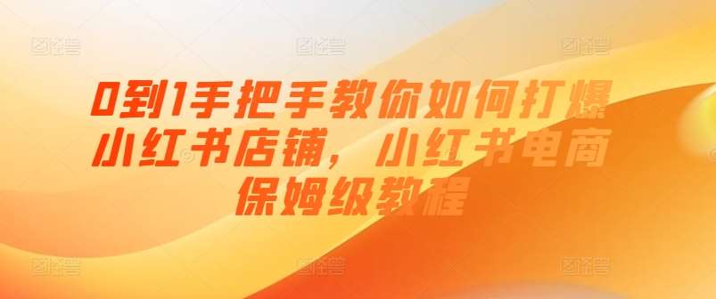 0到1手把手教你如何打爆小红书店铺,小红书电商保姆级教程网创吧-网创项目资源站-副业项目-创业项目-搞钱项目网创吧