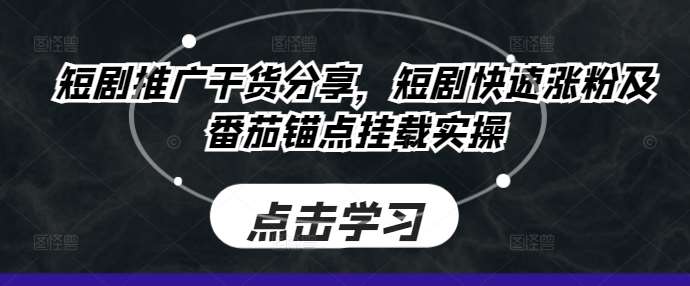 短剧推广干货分享，短剧快速涨粉及番茄锚点挂载实操网创吧-网创项目资源站-副业项目-创业项目-搞钱项目网创吧