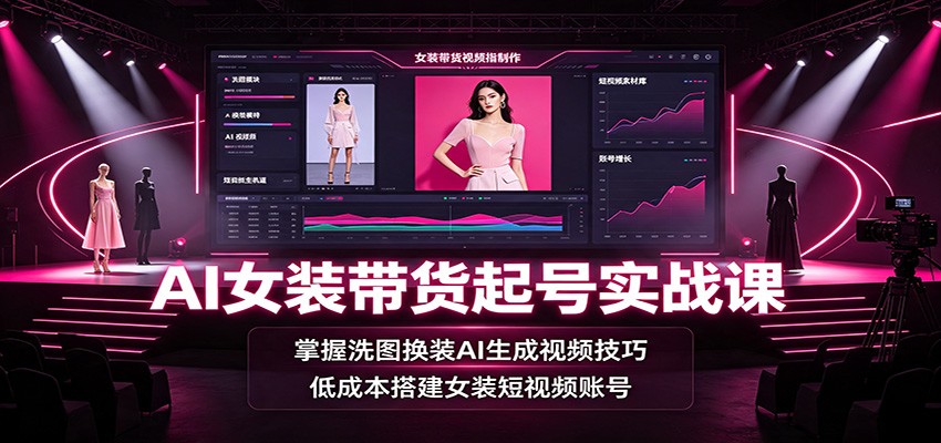 AI女装带货起号实战课:掌握洗图换装AI生成视频技巧,低成本搭建女装短视频账号网创吧-网创项目资源站-副业项目-创业项目-搞钱项目网创吧