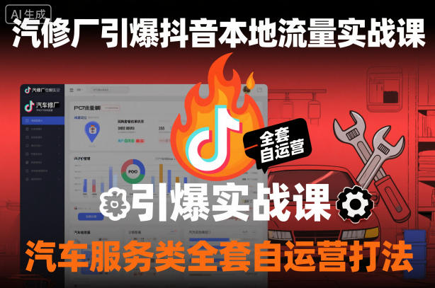 汽修厂引爆抖音本地流量实战课，汽车服务类全套自运营打法网创吧-网创项目资源站-副业项目-创业项目-搞钱项目网创吧