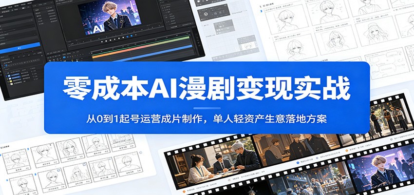 零成本AI漫剧变现实战：从0到1起号运营成片制作，单人轻资产生意落地方案网创吧-网创项目资源站-副业项目-创业项目-搞钱项目网创吧