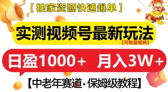 实测视频号最新玩法,中老年赛道,独家资源,月入过W+【揭秘】网创吧-网创项目资源站-副业项目-创业项目-搞钱项目网创吧