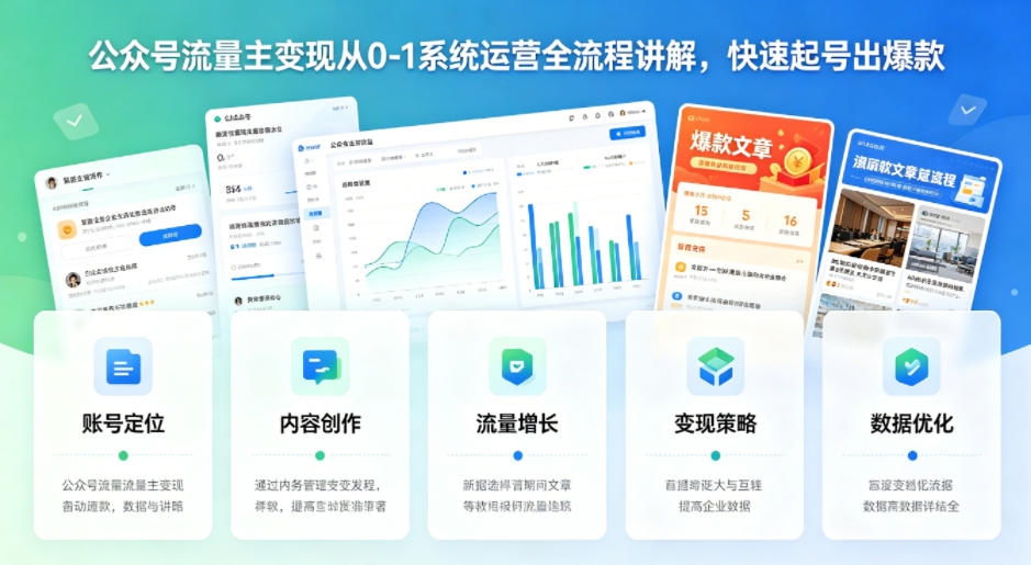 公众号流量主变现从0-1系统运营全流程讲解，快速起号出爆款网创吧-网创项目资源站-副业项目-创业项目-搞钱项目网创吧