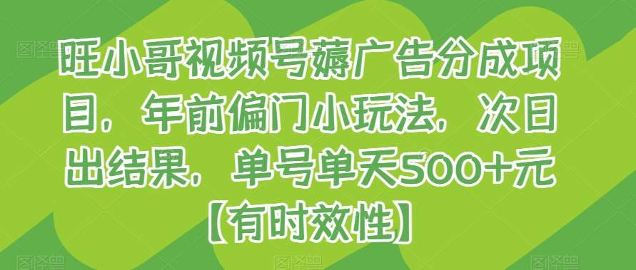旺小哥视频号薅广告分成项目，年前偏门小玩法，次日出结果，单号单天500+元【有时效性】网创吧-网创项目资源站-副业项目-创业项目-搞钱项目网创吧