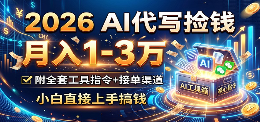 2026 AI代写捡钱,月入1-3万,附全套工具指令+接单渠道,小白直接上手搞钱网创吧-网创项目资源站-副业项目-创业项目-搞钱项目网创吧