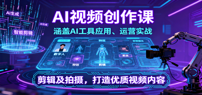 AI视频创作课，涵盖AI工具应用、运营实战、剪辑及拍摄，打造优质视频内容网创吧-网创项目资源站-副业项目-创业项目-搞钱项目网创吧