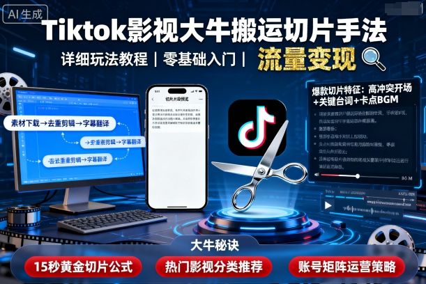 Tiktok影视大牛搬运切片手法,详细玩法教程网创吧-网创项目资源站-副业项目-创业项目-搞钱项目网创吧