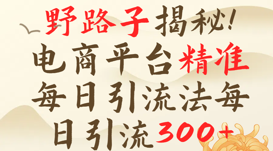 野路子揭秘!电商平台每日引流300+独家揭秘详细流程!网创吧-网创项目资源站-副业项目-创业项目-搞钱项目网创吧