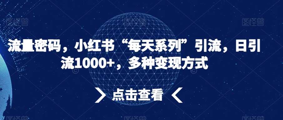 流量密码,小红书“每天系列”引流,日引流1000+,多种变现方式【揭秘】网创吧-网创项目资源站-副业项目-创业项目-搞钱项目网创吧