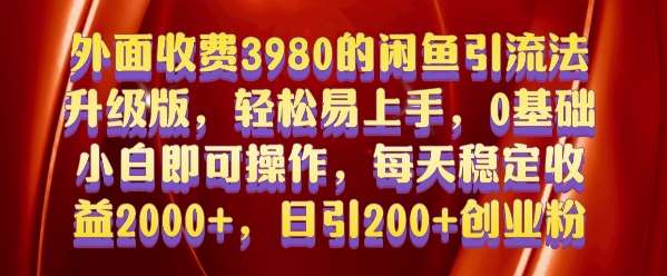 外面收费3980的闲鱼引流法,轻松易上手,0基础小白即可操作,日引200+创业粉的保姆级教程【揭秘】网创吧-网创项目资源站-副业项目-创业项目-搞钱项目网创吧