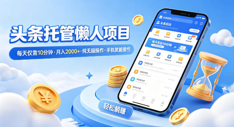 头条托管懒人项目,每天仅需10分钟,月入2000+,纯无脑操作,手机就能操作【揭秘】网创吧-网创项目资源站-副业项目-创业项目-搞钱项目网创吧