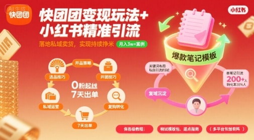 快团团变现玩法+小红书精准引流技巧,助你真正落地私域卖货,实现持续挣米网创吧-网创项目资源站-副业项目-创业项目-搞钱项目网创吧