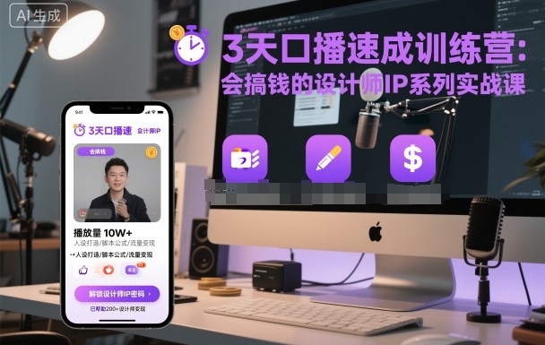3天口播速成训练营,会搞钱的设计师IP系列实战课网创吧-网创项目资源站-副业项目-创业项目-搞钱项目网创吧