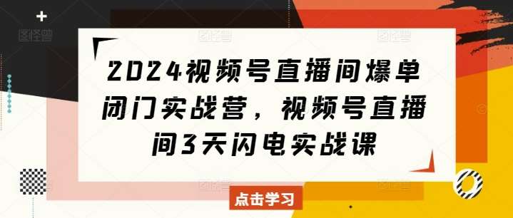 2024视频号直播间爆单闭门实战营,视频号直播间3天闪电实战课网创吧-网创项目资源站-副业项目-创业项目-搞钱项目网创吧
