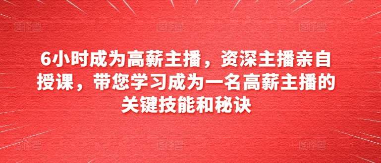 6小时成为高薪主播,资深主播亲自授课,带您学习成为一名高薪主播的关键技能和秘诀网创吧-网创项目资源站-副业项目-创业项目-搞钱项目网创吧