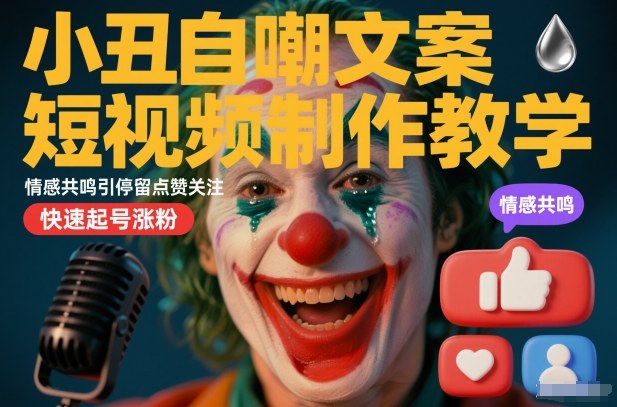 小丑自嘲文案短视频制作教学,情感共鸣引停留点赞关注,快速起号涨粉网创吧-网创项目资源站-副业项目-创业项目-搞钱项目网创吧
