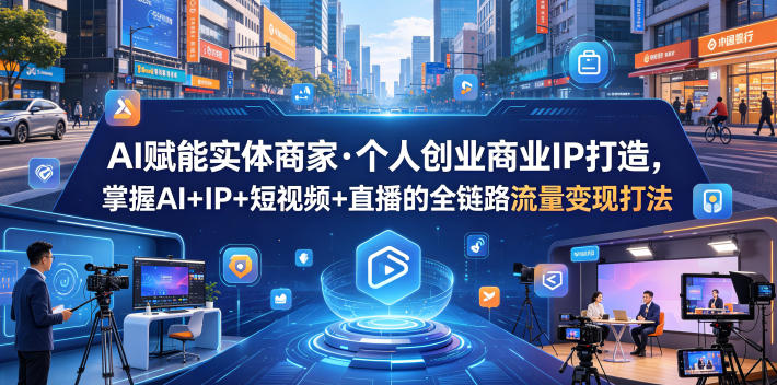 AI赋能实体商家·个人创业商业IP打造,掌握AI+IP+短视频+直播的全链路流量变现打法网创吧-网创项目资源站-副业项目-创业项目-搞钱项目网创吧