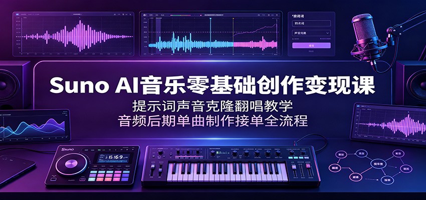 Suno AI音乐零基础创作变现课：提示词声音克隆翻唱教学，音频后期单曲制作接单全流程网创吧-网创项目资源站-副业项目-创业项目-搞钱项目网创吧