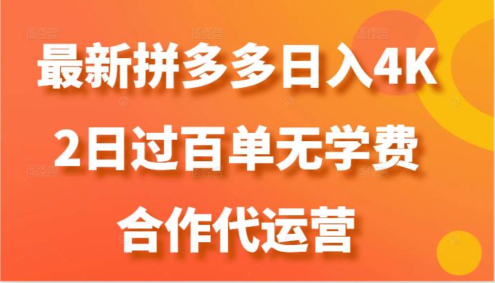 最新拼多多,日入4K+,2日过百单无学费,合作代运营网创吧-网创项目资源站-副业项目-创业项目-搞钱项目网创吧