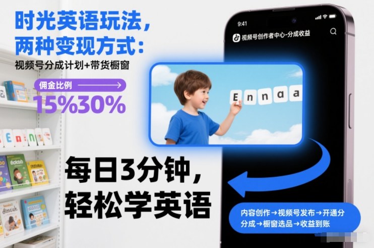 时光英语玩法,两种变现方式:视频号分成计划+带货橱窗网创吧-网创项目资源站-副业项目-创业项目-搞钱项目网创吧