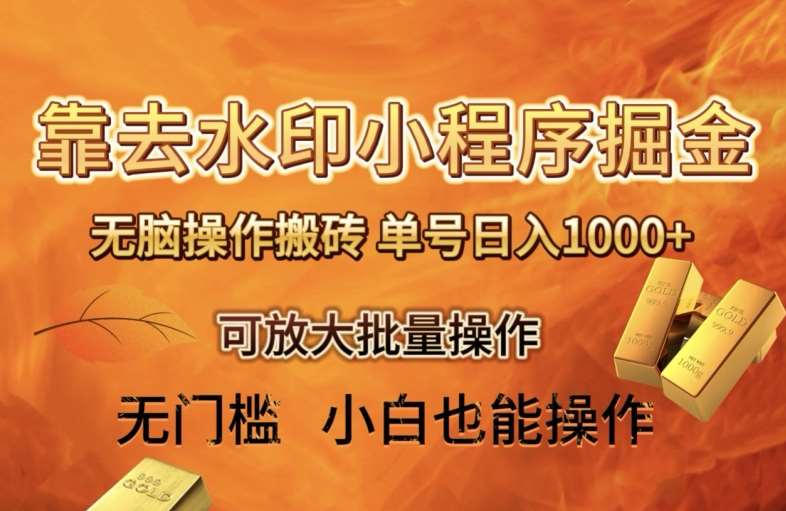 靠去水印小程序无脑操作搬砖,单号日入1000+保姆级教程可放大批量操作【揭秘】网创吧-网创项目资源站-副业项目-创业项目-搞钱项目网创吧