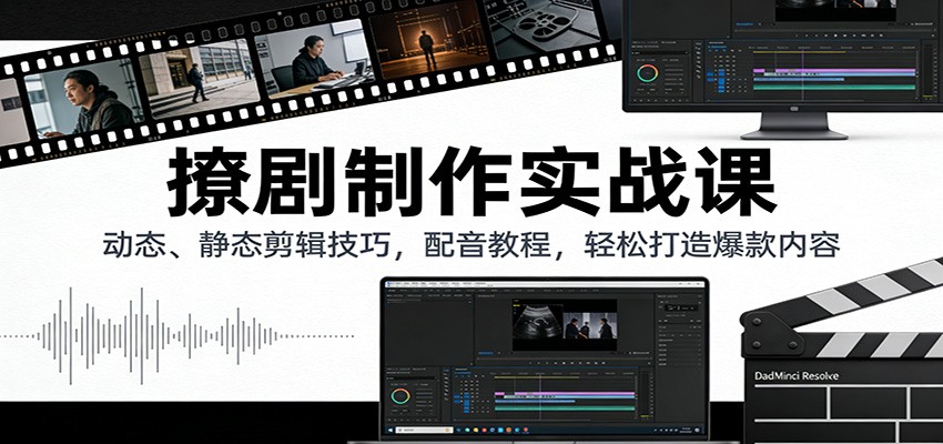 撩剧制作实战课：动态、静态剪辑技巧，配音教程，轻松打造爆款内容网创吧-网创项目资源站-副业项目-创业项目-搞钱项目网创吧