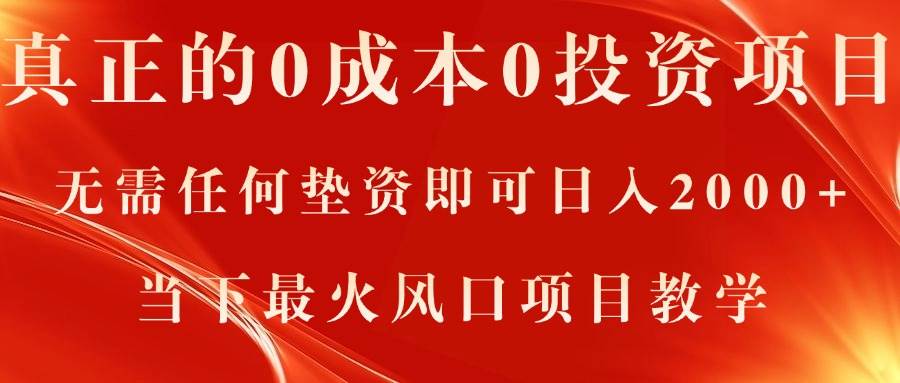 (11387期)真正的0成本0投资项目,无需任何垫资即可日入2000+,当下最火风口项目教学网创吧-网创项目资源站-副业项目-创业项目-搞钱项目网创吧