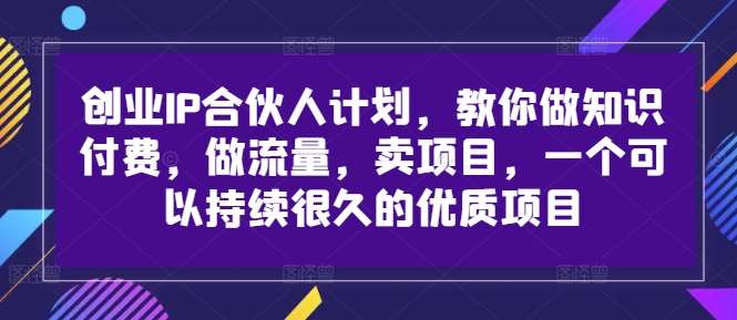创业IP合伙人计划,教你做知识付费,做流量,卖项目,一个可以持续很久的优质项目网创吧-网创项目资源站-副业项目-创业项目-搞钱项目网创吧