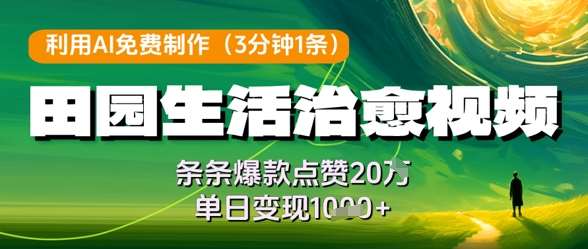 利用AI免费制作田园生活治愈视频,条条爆款点赞20W,单日变现几张网创吧-网创项目资源站-副业项目-创业项目-搞钱项目网创吧