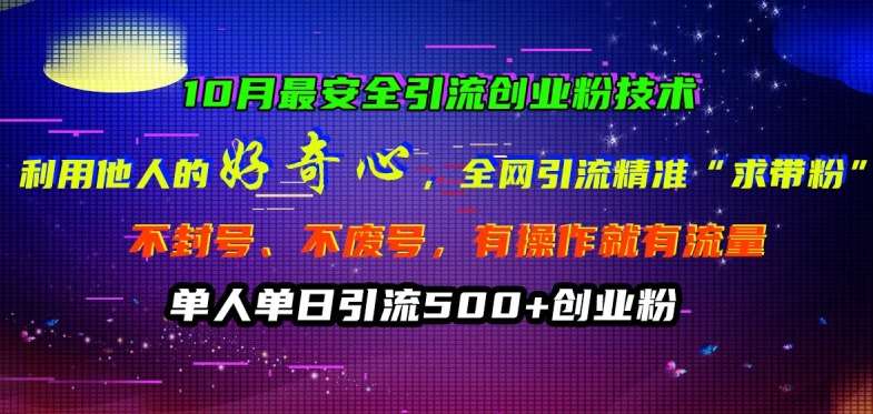 10月最安全引流创业粉技术,利用他人的好奇心全网引流精准“求带粉”不封号、不废号【揭秘】网创吧-网创项目资源站-副业项目-创业项目-搞钱项目网创吧