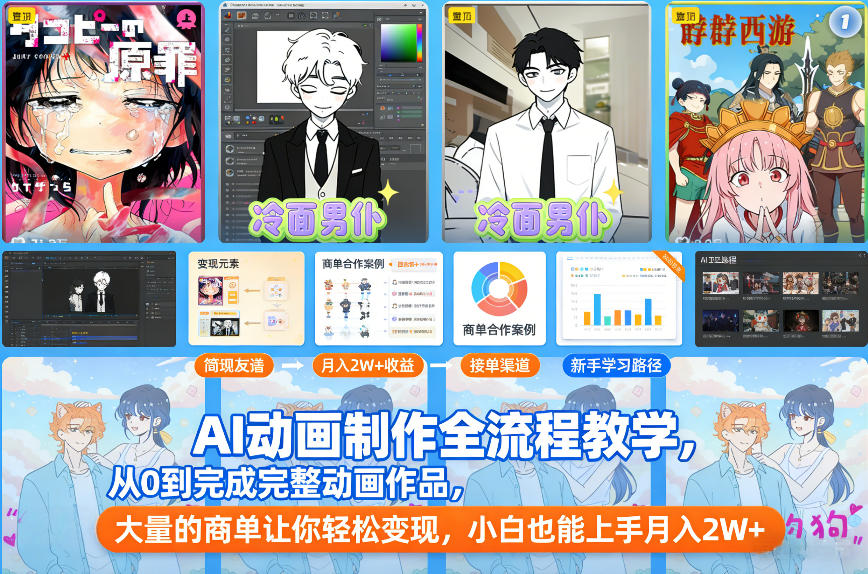 AI动画制作全流程教学,从0到完成完整动画作品,大量的商单让你轻松变现,小白也能上手月入2W+网创吧-网创项目资源站-副业项目-创业项目-搞钱项目网创吧