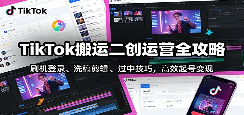 TikTok搬运二创运营全攻略:刷机登录、洗稿剪辑 、过中技巧,高效起号变现网创吧-网创项目资源站-副业项目-创业项目-搞钱项目网创吧