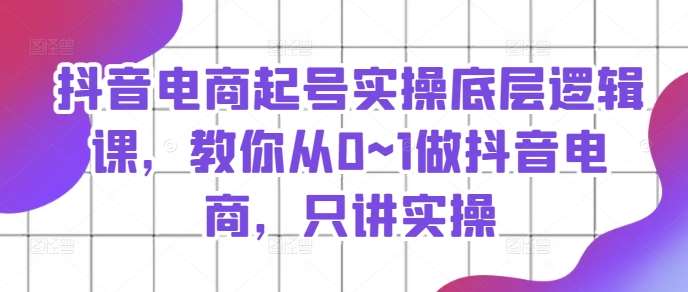 抖音电商起号实操底层逻辑课，教你从0~1做抖音电商，只讲实操网创吧-网创项目资源站-副业项目-创业项目-搞钱项目网创吧
