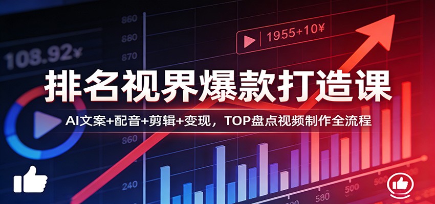 排名视界爆款打造课：AI文案+配音+剪辑+变现，TOP盘点视频制作全流程网创吧-网创项目资源站-副业项目-创业项目-搞钱项目网创吧