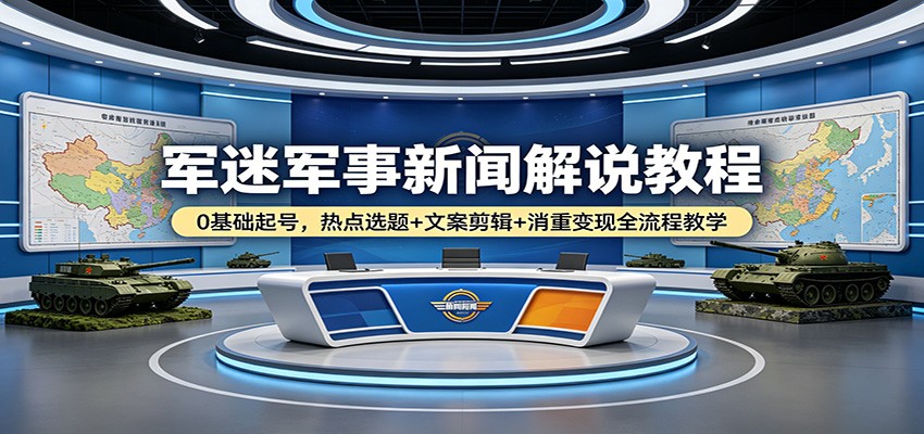 军迷军事新闻解说教程：0基础起号，热点选题+文案剪辑+消重变现全流程教学网创吧-网创项目资源站-副业项目-创业项目-搞钱项目网创吧