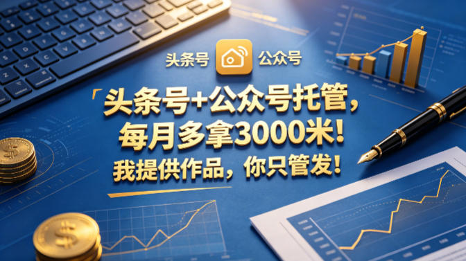 头条号+公众号托管，每月多拿3000米！我提供作品，你只管发！【揭秘】网创吧-网创项目资源站-副业项目-创业项目-搞钱项目网创吧