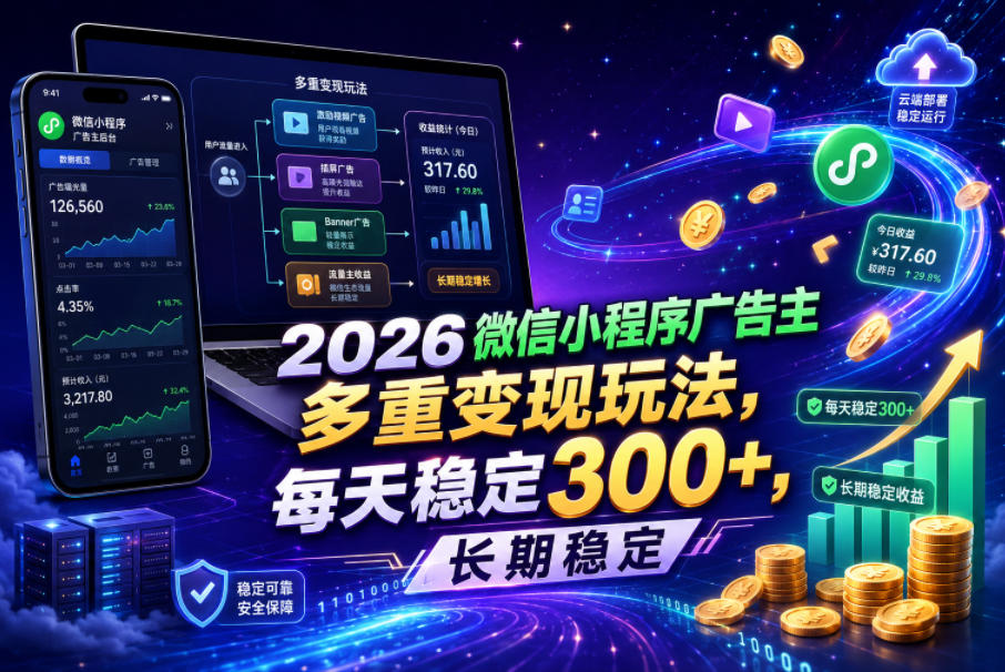 2026微信小程序广告主,多重变现玩法,每天稳定300+,长期稳定【揭秘】网创吧-网创项目资源站-副业项目-创业项目-搞钱项目网创吧