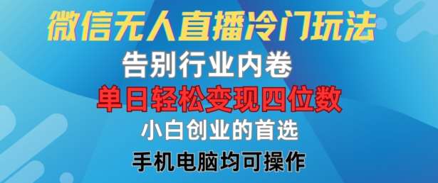 微信无人直播冷门玩法，告别行业内卷，单日轻松变现四位数，小白的创业首选【揭秘】网创吧-网创项目资源站-副业项目-创业项目-搞钱项目网创吧