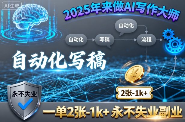 2025年来做AI写作大师，自动化写稿，一单2张-1k+，永不失业副业网创吧-网创项目资源站-副业项目-创业项目-搞钱项目网创吧