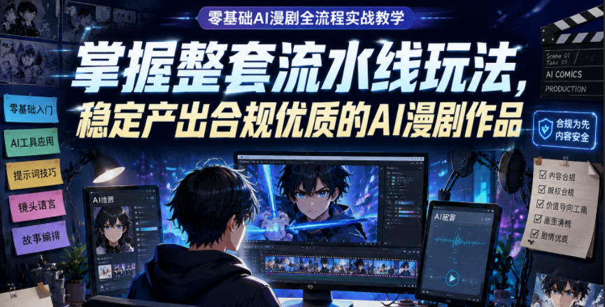 零基础AI漫剧全流程实战教学,掌握整套流水线玩法,稳定产出合规优质的AI漫剧作品网创吧-网创项目资源站-副业项目-创业项目-搞钱项目网创吧