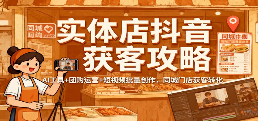 实体店抖音获客攻略:AI工具+团购运营+短视频批量创作,同城门店获客转化网创吧-网创项目资源站-副业项目-创业项目-搞钱项目网创吧