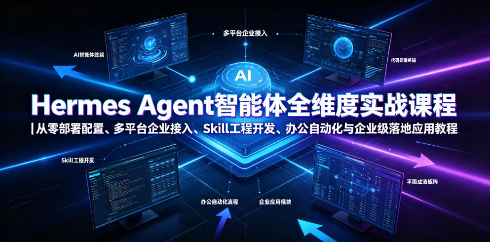 Hermes Agent智能体全维度实战课程|从零部署配置、多平台企业接入、Skill工程开发、办公自动化与企业级落地应用教程网创吧-网创项目资源站-副业项目-创业项目-搞钱项目网创吧