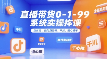 直播带货0~1~99系统实操课,自然流、微付费起号、千川、随心推等,直播带货全链路完整逻辑网创吧-网创项目资源站-副业项目-创业项目-搞钱项目网创吧