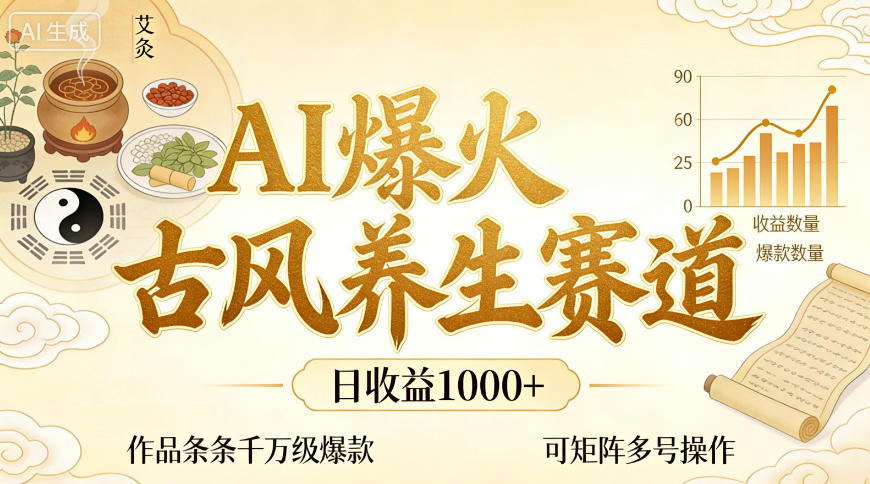 AI爆火古风养生赛道，日收益1k+单条作品点赞破万+，可矩阵多号操作【揭秘】网创吧-网创项目资源站-副业项目-创业项目-搞钱项目网创吧