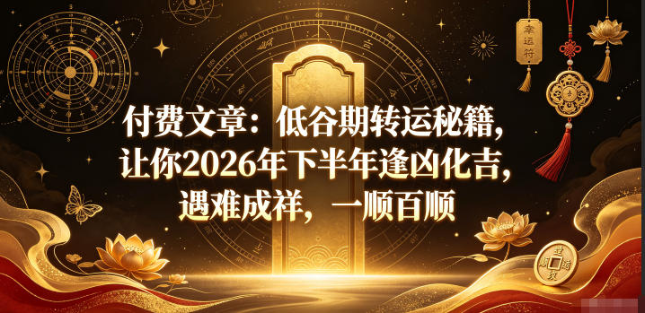 付费文章:低谷期转运秘籍,让你2026年下半年逢凶化吉,遇难成祥,一顺百顺网创吧-网创项目资源站-副业项目-创业项目-搞钱项目网创吧