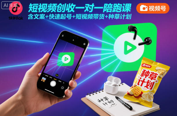 短视频创收一对一陪跑课,含文案+快速起号+短视频带货+种草计划网创吧-网创项目资源站-副业项目-创业项目-搞钱项目网创吧